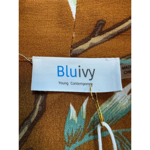 Bluivy Women's Tie Hem Cardigan Kimono Top Lightweight Size M/L Brown Floral - Picture 3 of 12